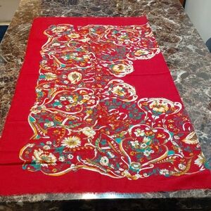 Vintage Challis by Berkshire Red Floral Scarf/Wrap